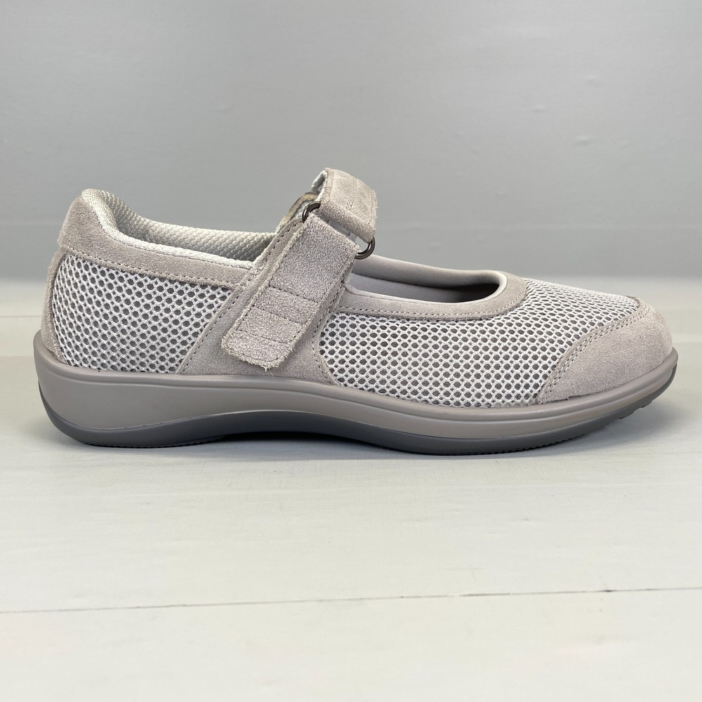 Orthofeet 853 Mary Jane Shoes Womens Size 10 D Wide Gray Mesh Suede Comfort
